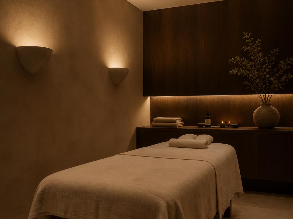 Spa com arandelas de gesso e luz 2200K